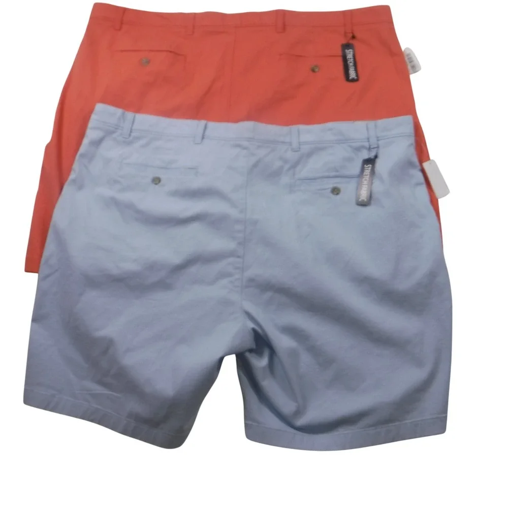 Roundtree‎ & Yorke Mens 48 Shorts Lot 2 Classic Fit Flat Front Chino Stretch New